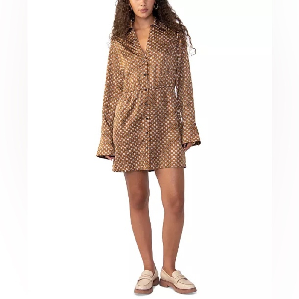 Sanctuary modern satin shirt dress in Brown, Size M